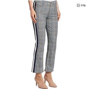 MOTHER Plaid Cropped Pants with Stripe Detail